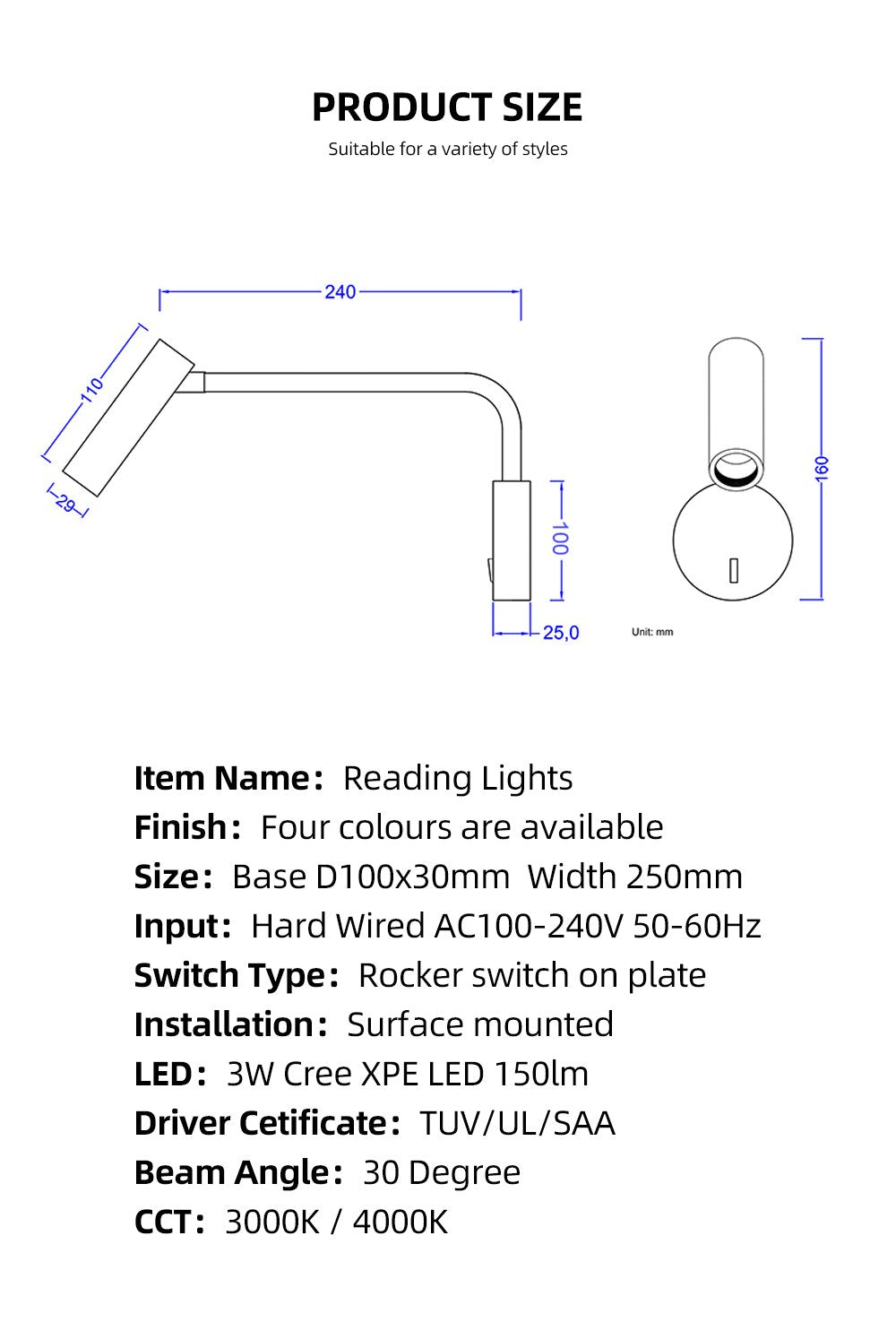 Lamblin - Classic Wall Lamp Swivel Arm