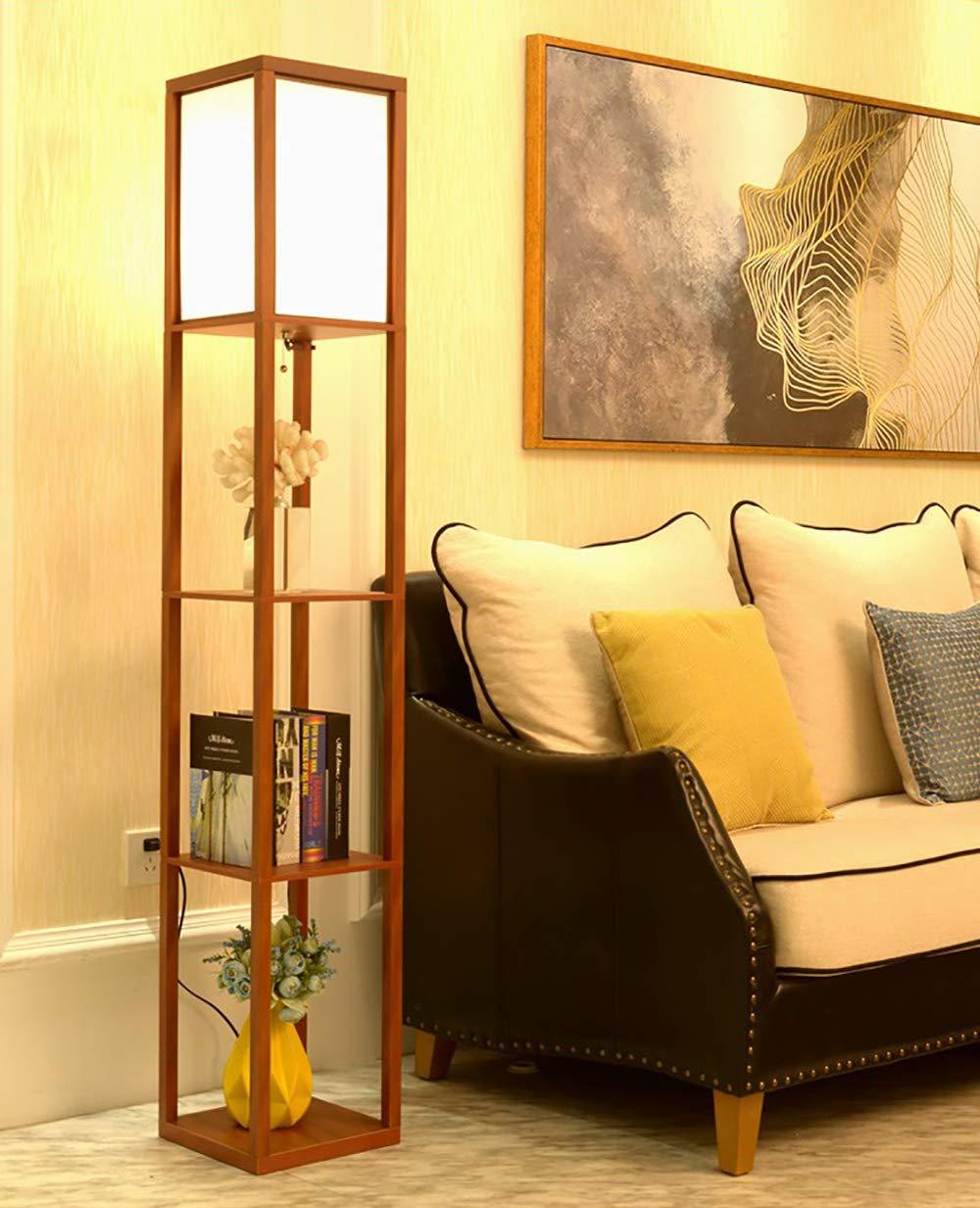 Annis - Modern Floor Lamp Wooden Frame Tall Light with Organize