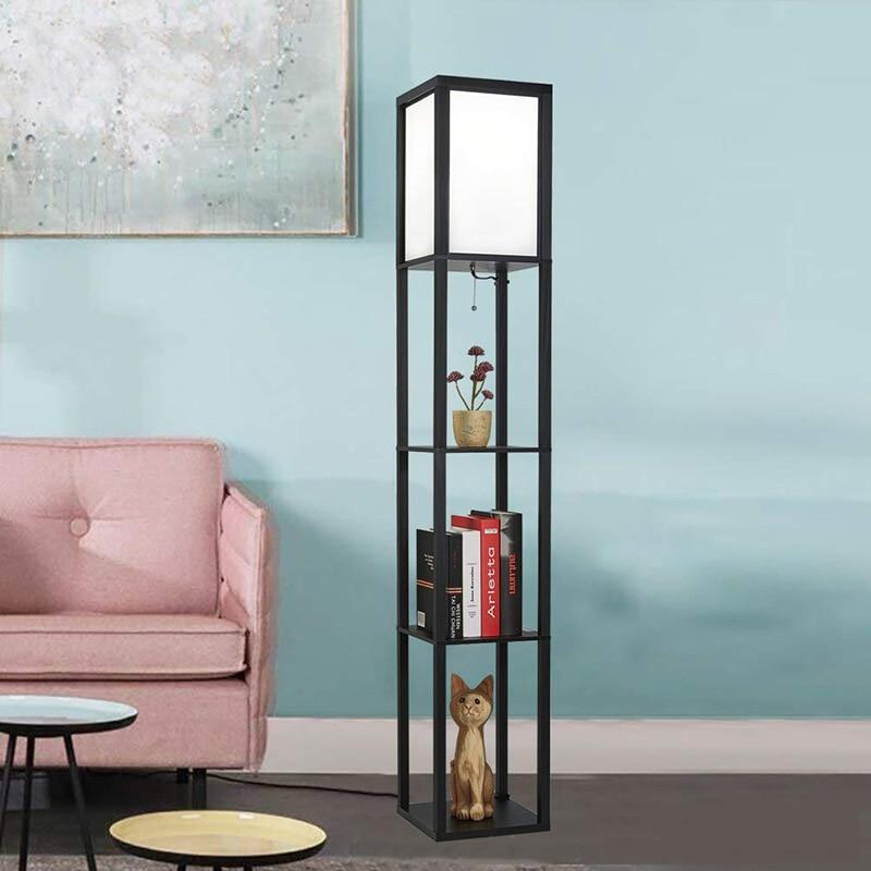 Annis - Modern Floor Lamp Wooden Frame Tall Light with Organize